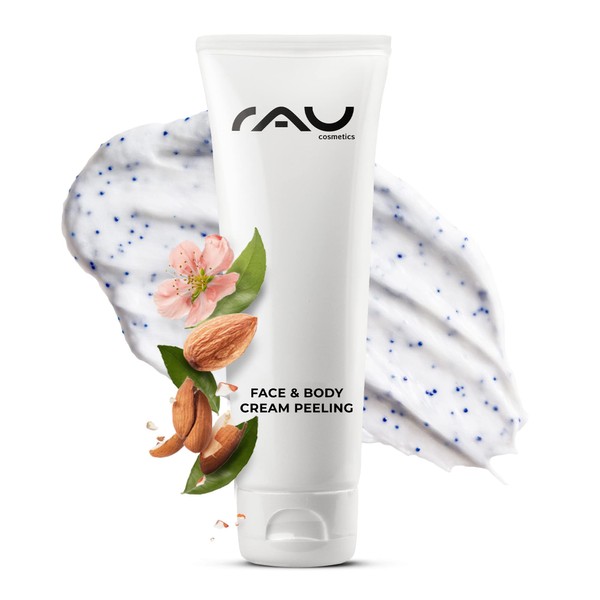 RAU Cosmetics Face & Body Cream Peeling 75 ml - tiefenreinigendes Peeling mit Mandelöl, Allantoin & Panthenol für Körper & Gesicht mit natürlichen Schleifpartikeln - normale Haut & Mischhaut