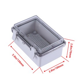 GCESSOIRY Waterproof Electrical Junction Box IP67 ABS Plastic Enclosure with Hinged Cover with Mounting Plate, Wall Brackets, Cable Glands, 5.9 x 3.9 x 2.8 inch (150x100x70 mm), Transparent Cap