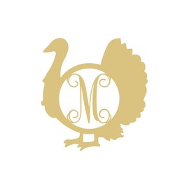 Turkey Monogram Unfinished Wood Home Decor Thanksgiving Door Hanger MDF Shaped Canvas Style 1 (12", M)