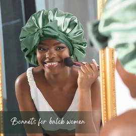 YANIBEST YANIBEST Silk Bonnet for Sleeping Women Satin Bonnet Double Layer Satin Lined Hair Bonnet with Tie Band Curly Hair