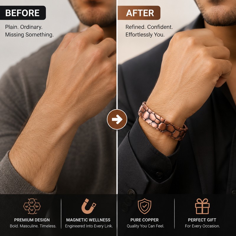 Men’s Copper Magnetic Bracelet for Style – Adjustable Link Jewelry