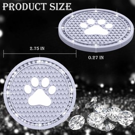 MEAJOO 2PCS Bling Car Cup Holder Coaster, Universal Dog/Cat Paw Auto Non-Slip Crystal Rhinestone Cup Holder Coaster, 2.75In Universal Non-Slip Recessed Car Interior Accessories (Gray & White)