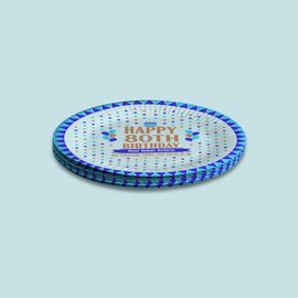 80th Birthday Paper Plates Pack of 12 - Disposable Plates Small 18.3 cm (7.16 inches) Party 80th Decorations Tableware for Men Women - Looks Great - Blue