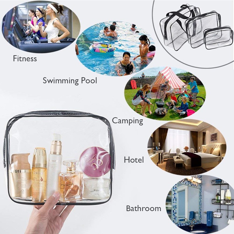 Waterproof Travel Bag with Zipper, Clear (Pack of 3), transparent,