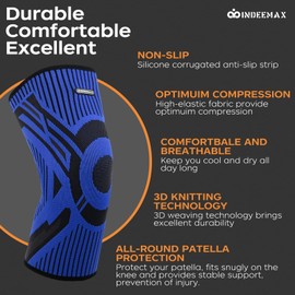 INDEEMAX Knee Support 1 Pair for Man and Women, Compression Knee Brace for Arthritis, Meniscus Tear, ACL, MCL, PCL, Ligament Injury, Breathable Knee Sleeve for Running, Gym, Sports, Blue,L