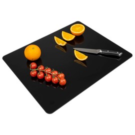 Tempered Glass Cutting Board for Kitchen, 18 x 24 Inch Cutting Board with Non-Slip Feet for Countertop, Dishwasher Safe, Rounded Corner Board, Shatter, Heat & Scratch Resistant-Black