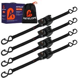Heavy Duty Retractable Ratchet Straps (4 Pack) - 1IN x 12 FT Self Retractable Tie Down Straps - 1,500LB Break Strength Automaitc Ratchet Straps for Motorcycle, Truck, Cargo, Trailer (Black)