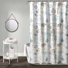 Lush Decor Harbor Life Shower Curtain, 72" W x 72" L, Blue & Taupe - Fabric Shower Curtians - Coastal Decor - Ocean Bathroom Curtain - Beach House