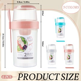 Mumufy 3 Pcs Salad Shaker Cup Portable Cereal Cup Yogurt Parfait Cup Salad Container for Lunch with Salad Dressing Holder Fruit and Vegetable Salad Cups with Lids and Fork for Breakfast, 3 Colors