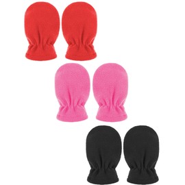 Boyiee 3 Pairs Newborn Baby and Toddler Winter Mittens Gloves Fleece, Black, red, rose red