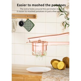 GloTika Large 15oz Potato Ricer Masher, Heavy Duty Stainless Steel Potato Masher with Ergonomic Handle, Masher and Ricer Kitchen Tool for Mashed Potatoes, Noodle Maker, Rose Gold