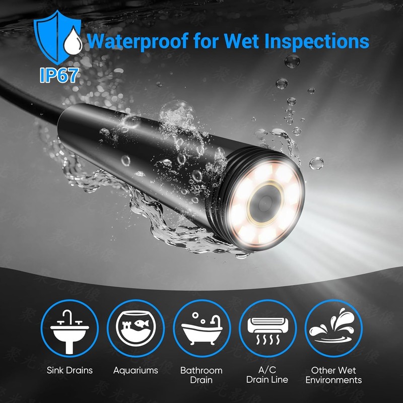 Endoscope Camera with Light,1920P HD Borescope with 8 Adjustable LED