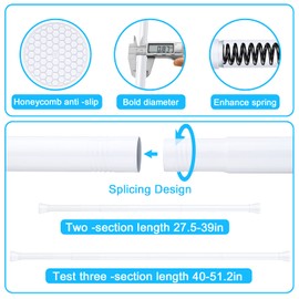 2pcs Spring Tension Curtain Rods for Windows 28 to 48 Inch, White Tension Rod Spring Loaded Curtain Rod, 7/8 Diameter Adjustable Curtain Rod No Drilling Small Curtain Rod for Window, Bathroom, kitchen