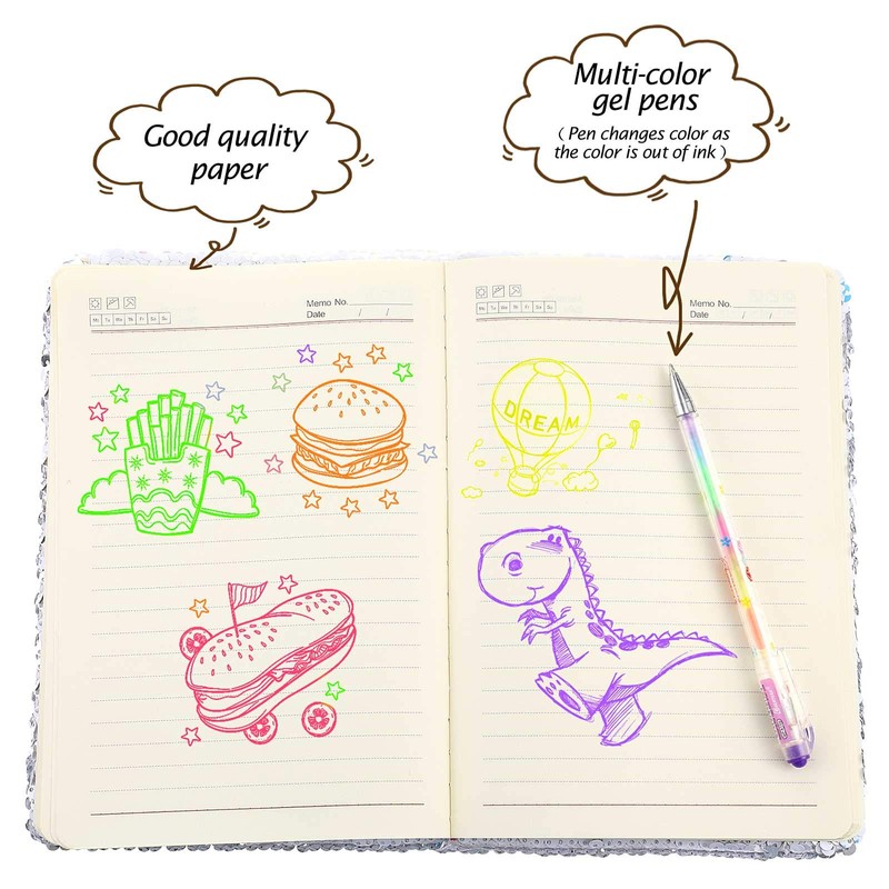 Outus Sequin Girls Journal Set with 4 Pieces Color Gel