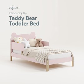 Storkcraft Teddy Bear Toddler Bed (Blush with Driftwood) - GREENGUARD Gold Certified, Includes Toddler Safety Guardrails, Fits Standard Crib & Toddler Mattress, Stylish 2-Tone Design