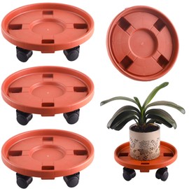 Rolling Plant Stand with Wheels 3 Pack 10 Inch Plant Caddy with Wheels Heavy Duty Plant Dolly Roller Base with Wheels Round Flower Pot Rack Holder Planter Trolley Tray, Red