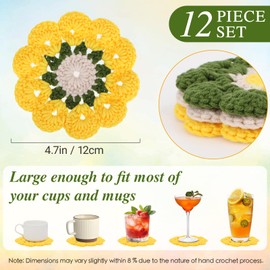 kilofly 12 pc Flower Crochet Coasters for Drinks 12cm 4.7" Handmade Doilies Set