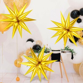 36 PCS Gold Star Balloons, Big 26 Inch Explosion Spike Balloons, 12 Point Star Mylar Foil Cone Balloon for Birthday, Wedding, Graduation, New Years Party Supplies