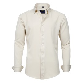 J.VER Men's Dress Shirts Solid Long Sleeve Stretch Wrinkle-Free Formal Shirt Business Casual Button Down Shirts Beige Khaki