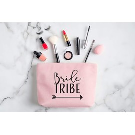 Heather & Willow 1 Piece | Rose Gold Bride Tribe Canvas Cosmetic Makeup Clutch Gifts Bag for Bridesmaid Proposal Box & Bridesmaids Bachelorette Party Favors