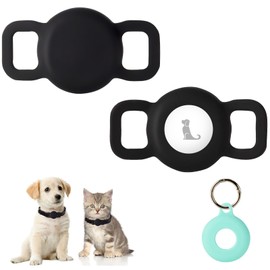PuppyDoggy 2 Pcs Silicone Dog Collar Tag Holder, Dog Cat Tracker Case Waterproof, Scratch-Resistant, Anti-Lost & 1 Pcs Keychain Holder Case for Bag, Suitcase (Small, Black)