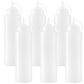 SINJEUN 6 Pack Squeeze Sauce Bottles with Caps, 1000 ml Empty Plastic Sauce Bottles, Translucent White Squeeze Condiment Bottles for Ketchup, Icing