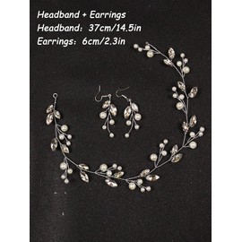 Brihasory Accesorios para el cabello de boda con perlas para novias, elegantes tocados de novia con diamantes de imitación para mujeres o niñas, fiesta de los años 90, decoración de pelo rizado, regalos de dama de honor (plata)