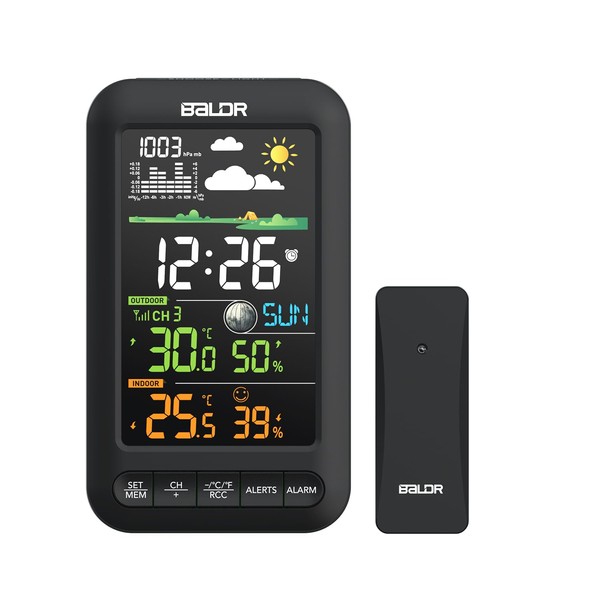 BALDR Wireless Weather Station with Large Clear Display, Indoor Outdoor