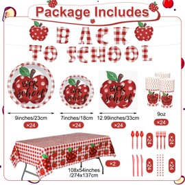 Zhehao 195 Pcs Back to School Party Decorations Tableware Set Apple Back to School Party Plates Napkins Banner Fork Spoon Straw and Apple Tablecloth for Welcome First Day of Supplies Serves 24 Guests