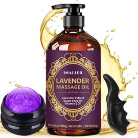 Massage Oil for Massage Therapy,﻿Lavender Oil with Massage Roller Ball & Thumb Saver Massager,SPA Relaxing Massage Oi for Soothing,Massage Kit Spa Gifts for Him Her,Gifts for Men Women