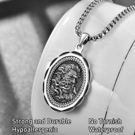 KATHLU Jesus Necklace S925 Sterling Silver Jesus Pendant Christian Coin Medallion Amulet Catholic Religous Jewelry Gift for Men Women
