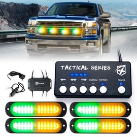 Xprite Amber Green LED Surface Mount Strobe Lights Kit, w/Control Panel Emergency Safety Warning Flashing Grille Cop Marker Light Assembly for Vehicles Trucks ATV UTV Motorcycle 4PCS