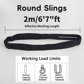 Spanset Aerial Hoop Lyra Rigging Polyester Round Slings Strap for Aerial Silk Yoga hammock Hanging, 5,300 lb. Vertical Capacity, 10,600 lbs Basket - Heavy Duty Poly Lifting Sling (Black, 6'7" ft)