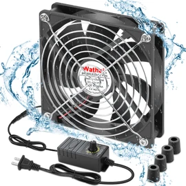 Wathai 120mm x 25mm Waterproof Small Box Fan IP67 12V Computer Fan with AC Plug Speed Controller 110v 120v 220v 240v for Biltong Box, Grow Tent, Terrarium, Aquarium, Greenhouse Cooling
