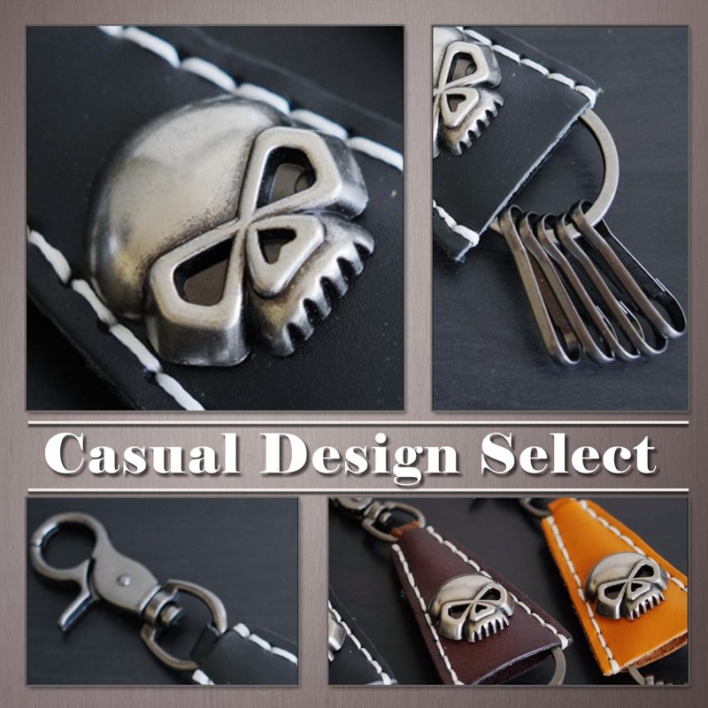 One Limitation AN114 Key Chain, Skull, Keyring, Leather, Charm, Men's,