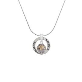 Delight Jewelry Goldtone Butterfly on Silvertone Hatched Background Spinner - Gymnastics Ring Charm Necklace, 18"