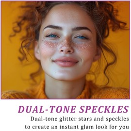8 Pcs Daul-tone Purple-silver Face Makeup Patches, Glitter Freckles Face Tattoo, Glitter Freckles, Sparkle Makeup Patches, Waterproof Face Glitter Speckles Patches for Women (Purple-silver)