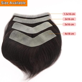 HAPPY&CC Forehead Hairline Toupee for Men High Density Human Hair Skin PU Mens Front Hairpieces V Loop Frontal Hair Topper for Receding Natural Hairline Replacement Systems #2 Dark Brown 16x2cm