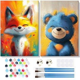 Lxmsja 2 Pieces Paint by Numbers Adults with Frame, Paint by Numbers Fox Bear, DIY Set Adults with Brushes and Acrylic Paints, Hand-Painted Oil Painting Canvas for Home Decor, 20 x 30 cm