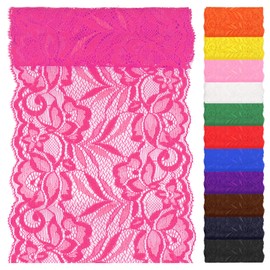 Swpeet 5 Yard by 6 Inch Wide Rose Red Lace Fabric Stretch Elastic, Trim Lace Band, Elastic Sewing Trim Band for Garment, Headbands, Wedding Bouquet Making, DIY Crafts