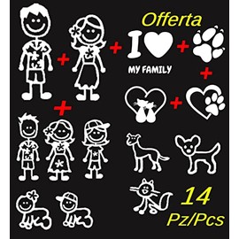 LWEDLW New set of 14 Hawaiian figures, stickers, family edge, car, colour: white, also suitable for attaching to the body (Kit Family C)