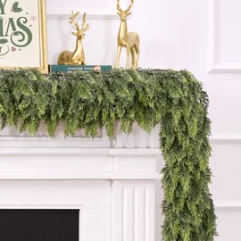 6FT Christmas Cedar Garland for Mantle,Realistic Faux Greenery Garland,Soft and Thickness Artificial Pine Garlands for Christmas Mantel Table Outdoor Indoor Xmas Holiday Seasonal Decor