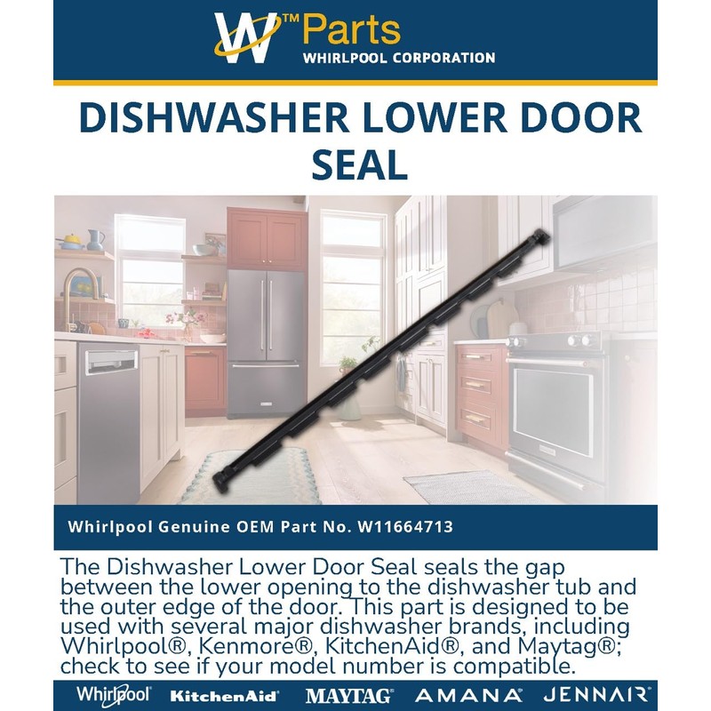 Whirlpool W11664713 Genuine OEM Dishwasher Lower Door Seal Replacement Part
