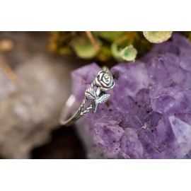 WINDALF Slim Bohemia Rose Ring IÔNA 6 mm Delicate Flower Ring Friendship Ring Vintage Women's Ring 925 Sterling Silver, Fabric, No Gemstone