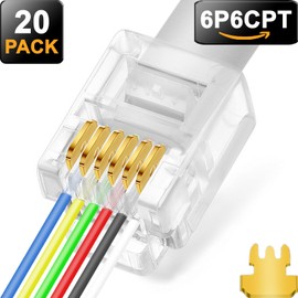 NECABLES 20Pack RJ11/RJ12 Pass Through Connector 6P6C Telephone Modular Plug 3 Prong Type for Phone Line Cord