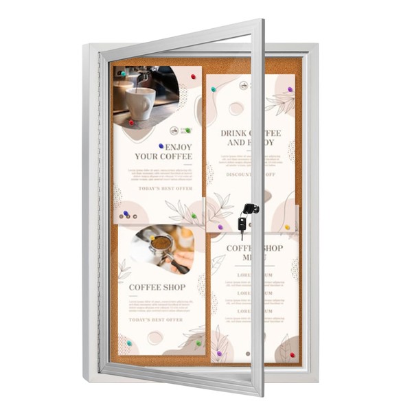 OUOFS Outdoor Enclosed Bulletin Board Weatherproof 36"x24", Lockable Cork Noticeboard
