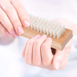 Outanaya 1Pc Wooden Nail Art Brush Dual Sided Manicure Tool for Nail Cleaning Grooming Bristles for Fingernails Pet Care Elegant Wood Color Design