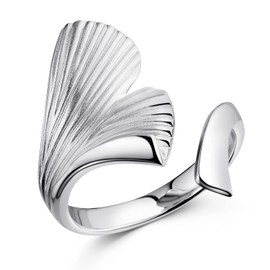 MATERIA by Matthias Wagner Women's Rings Silver 925 Ginkgo Leaf Adjustable in 3 Sizes Rhodium-Plated, Sterling Silver