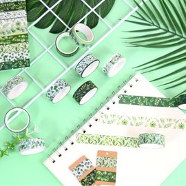 Juego de cinta Washi, 12 rollos de cinta decorativa de hojas verdes, plantas tropicales, cinta de enmascarar para suministros de diario, diario basura, álbumes de recortes, manualidades y