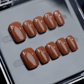 Red-Brown Press on Nails Pure Color Short Square Fake Nails with Designs Full Cover Handmade Press on Nails Muti-Layer Gel Acrylic Nails Solid Color False Nails Stick on Nails for Women (S)